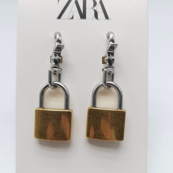 ZARA NEW WOMAN SS24 GOLD SILVER PADLOCK EARRINGS REF:4736/015 * - Picture 2 of 5